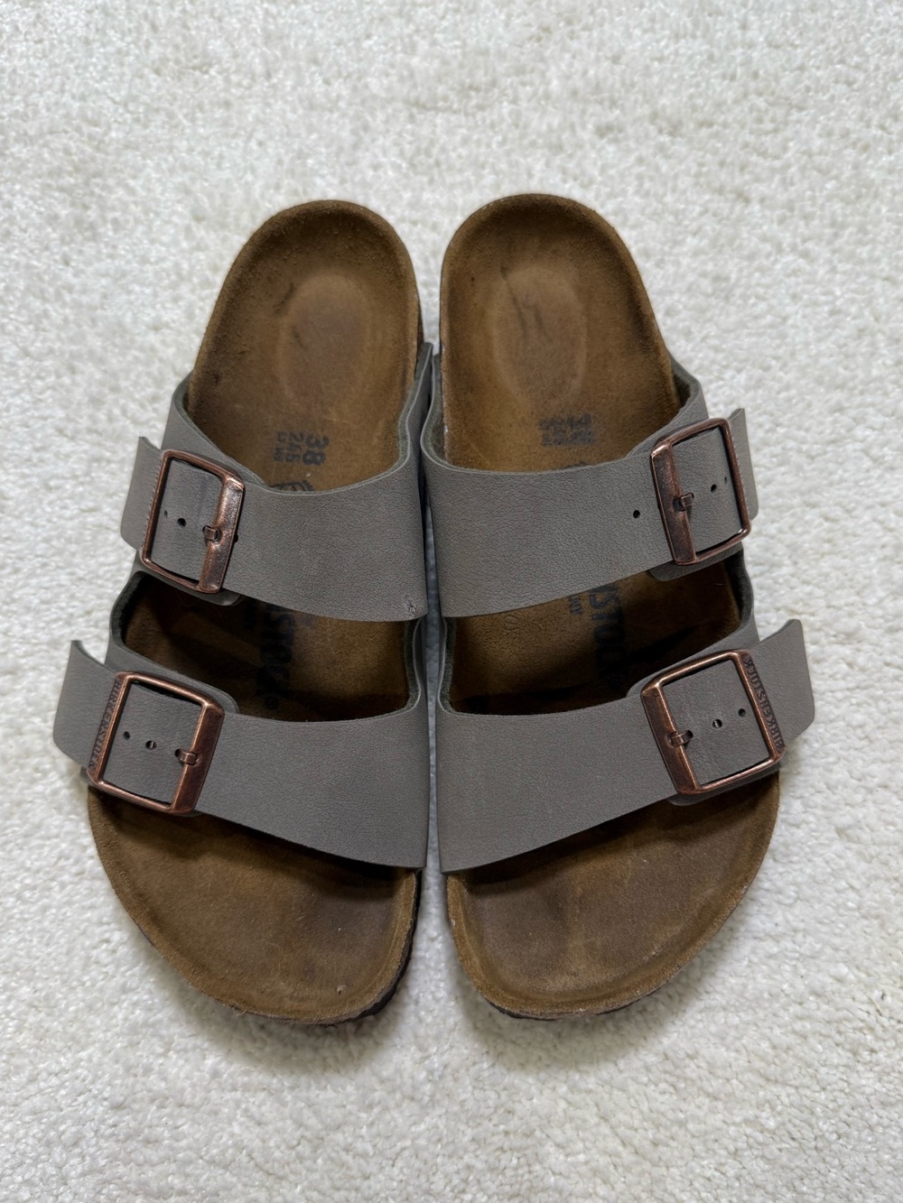 Birkenstock Women’s Two-Strap Sandals in Gray with Brown Footbed - Picture 7 of 14